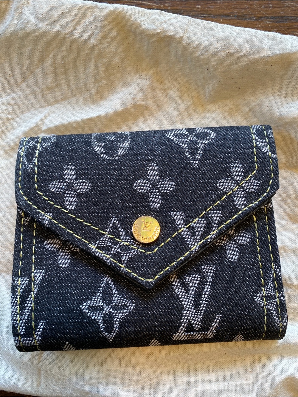 Louis Vuitton Black Monogram Denim Compact Wallet